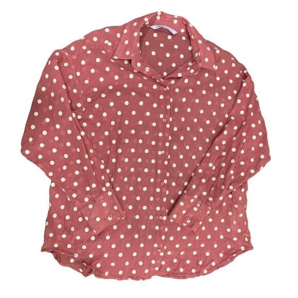 Zara Women's Pink Polka Dot Long Sleeve Button-Up Blouse Shirt Size S - Picture 7 of 7